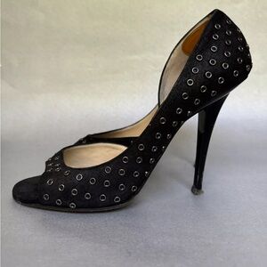 Jimmy Choo London Sz 8.5 EU 39 Black Open Toe Heel Pumps Party Formal